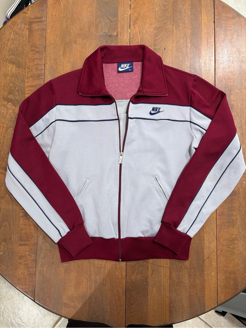 Nike 1980s Maroon and Light Gray Zip-Up Track Jacket